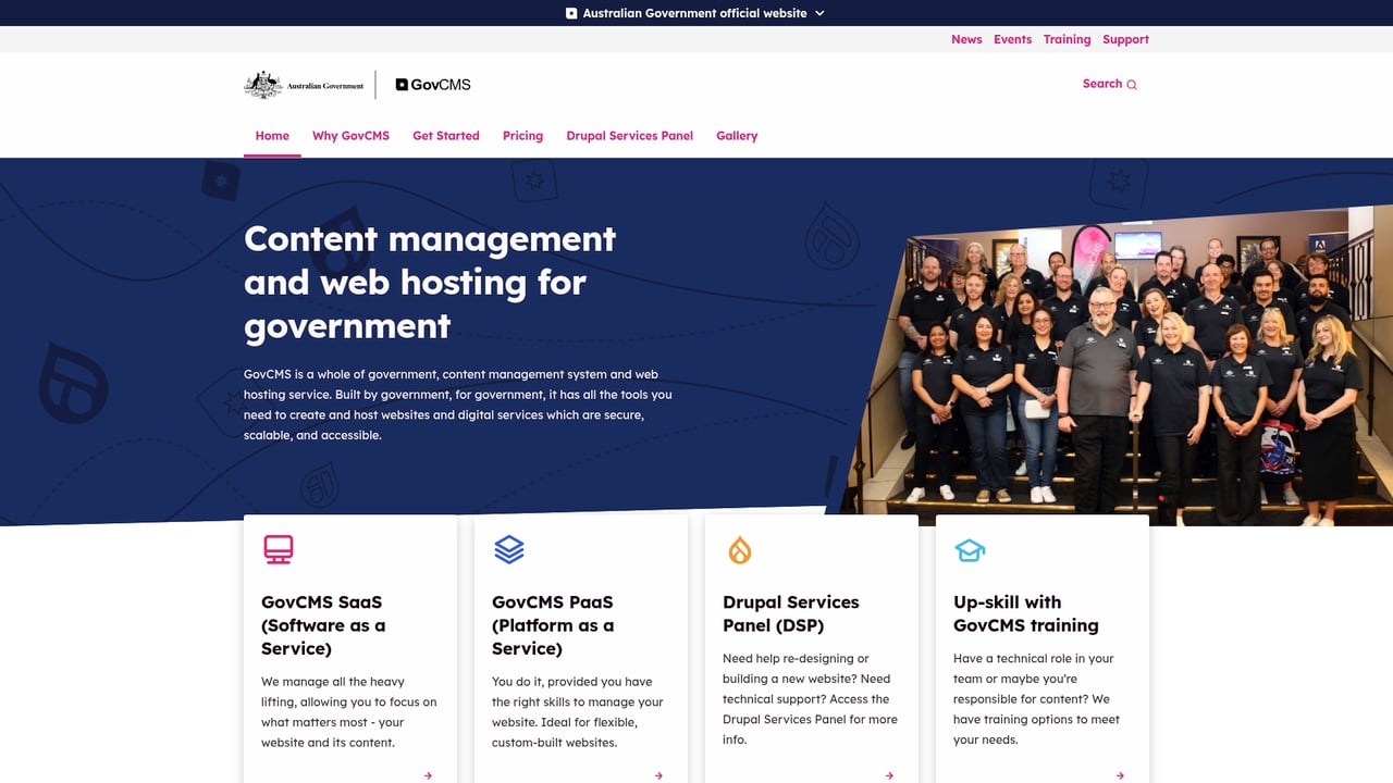 Screenshot of govCMS website