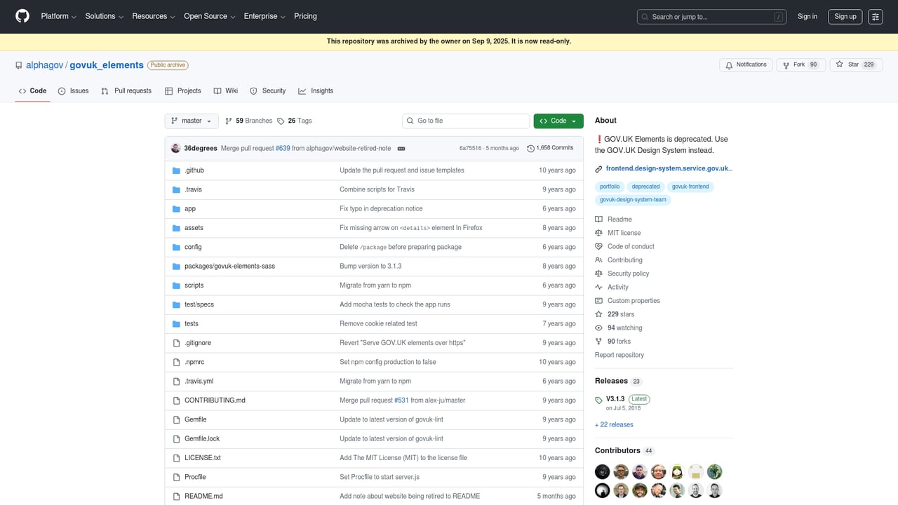 Screenshot of GOV.UK Elements website