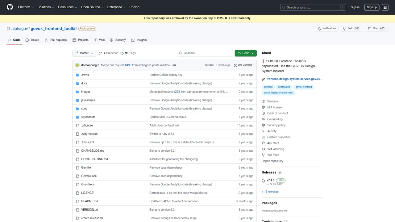 Screenshot of GOV.UK Toolkit website