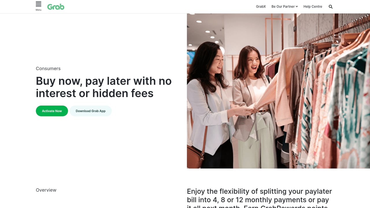 Screenshot of Grab Pay Later website