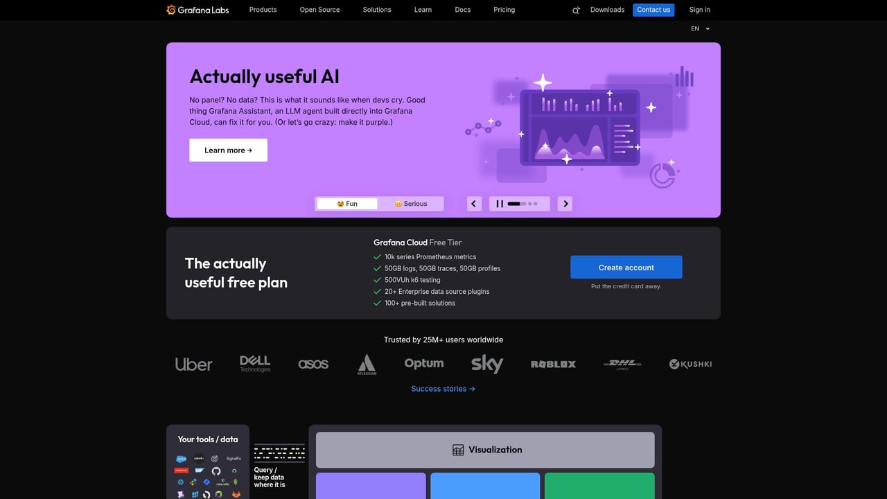 Screenshot of Grafana website