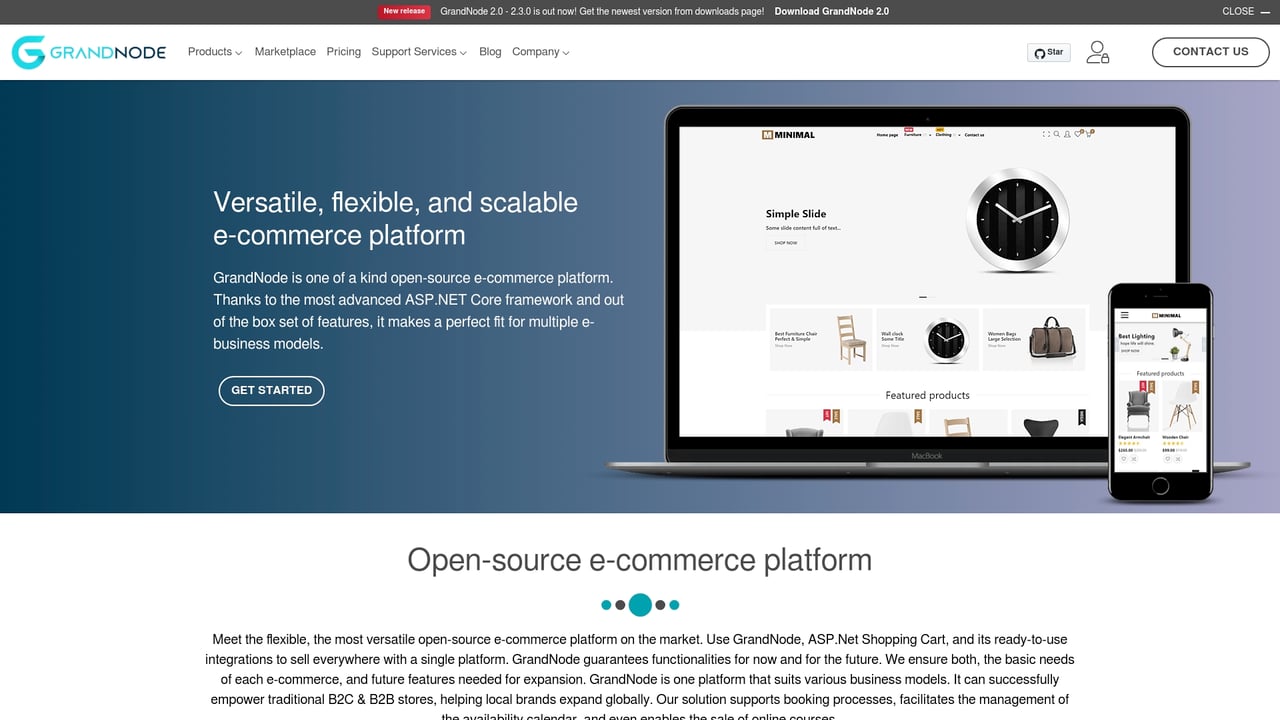 Screenshot of GrandNode website