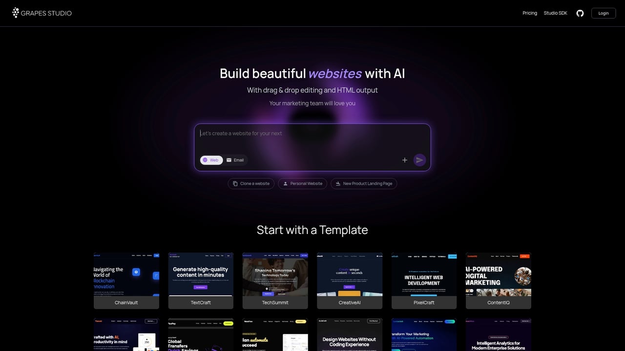 Screenshot of GrapesJS website
