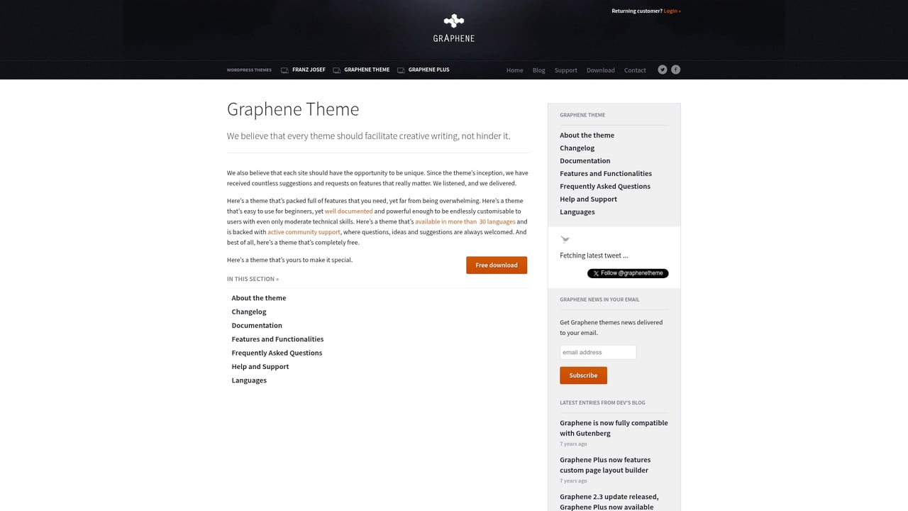 Screenshot of Graphene website