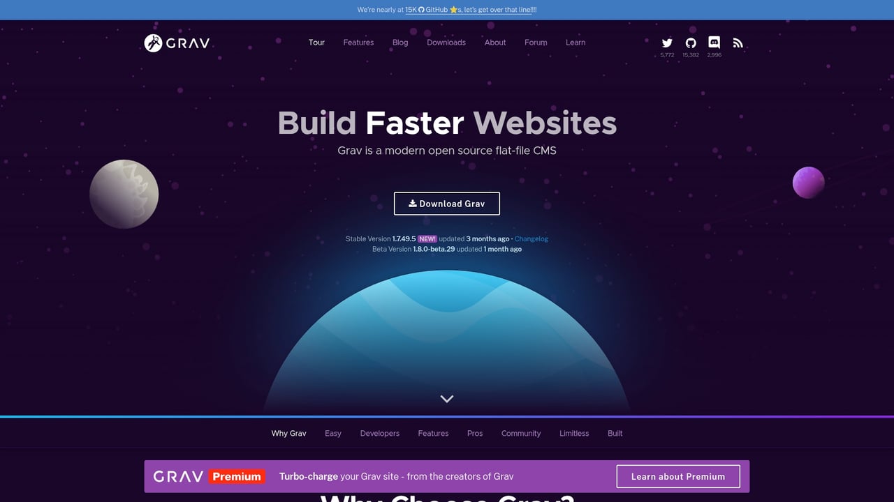 Screenshot of Grav website
