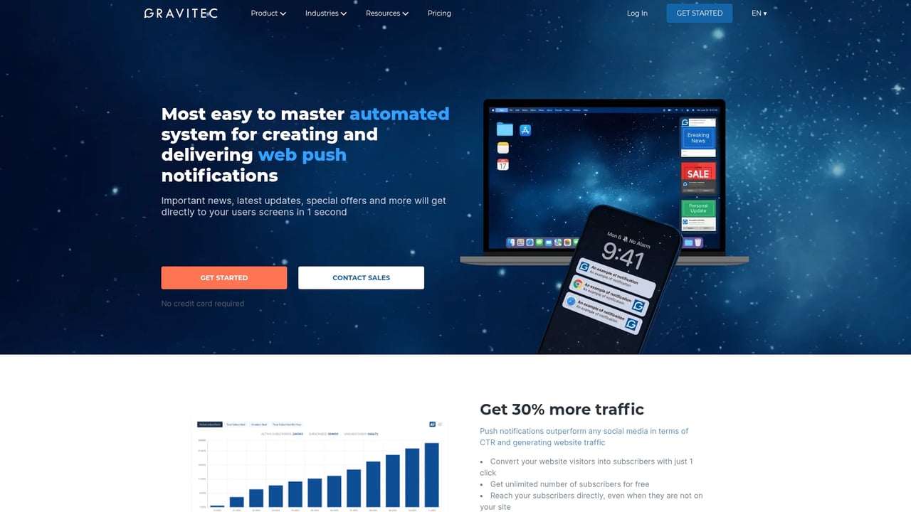 Screenshot of Gravitec website