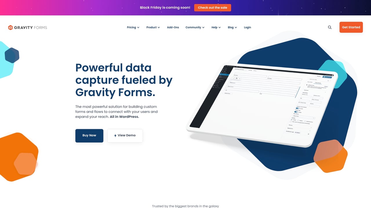 Screenshot of Gravity Forms website