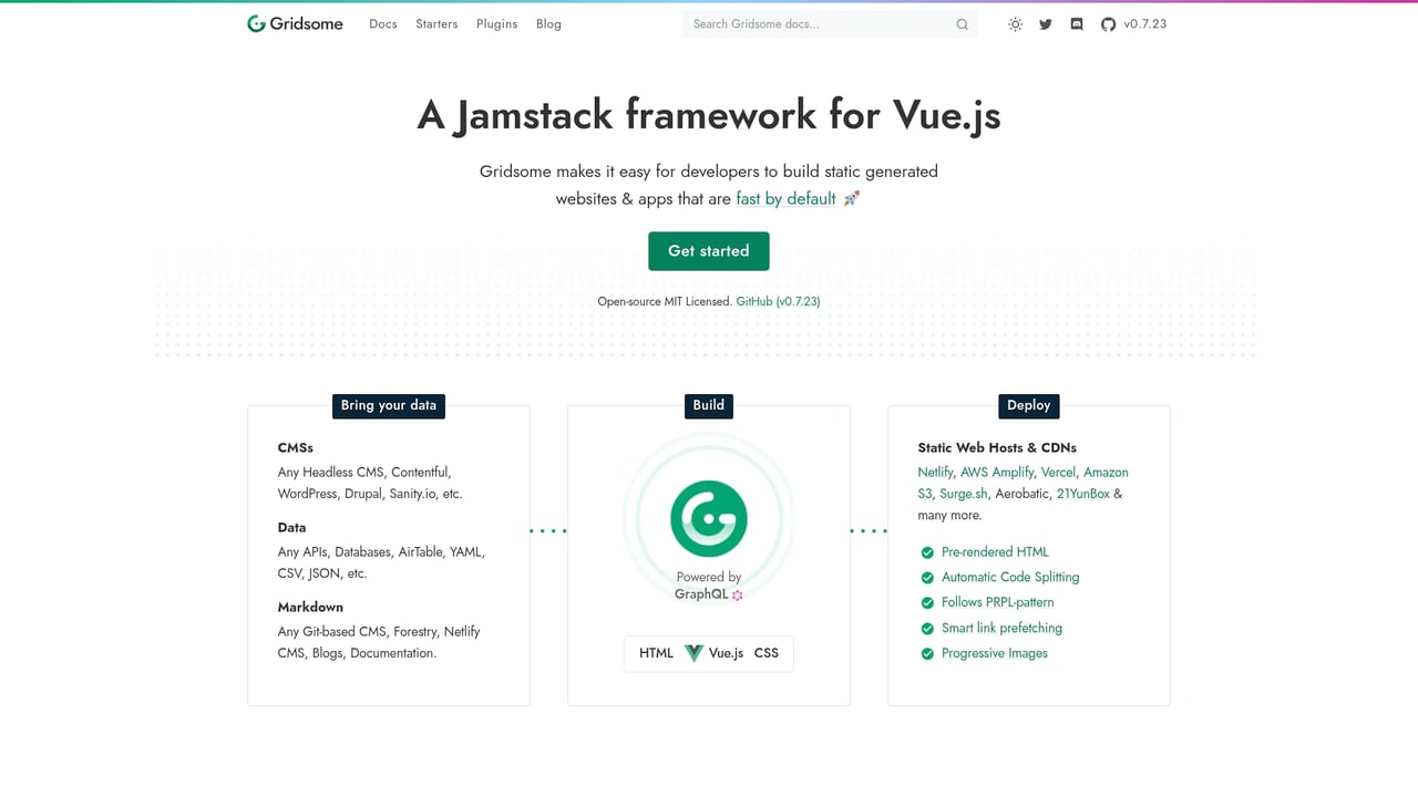 Screenshot of Gridsome website