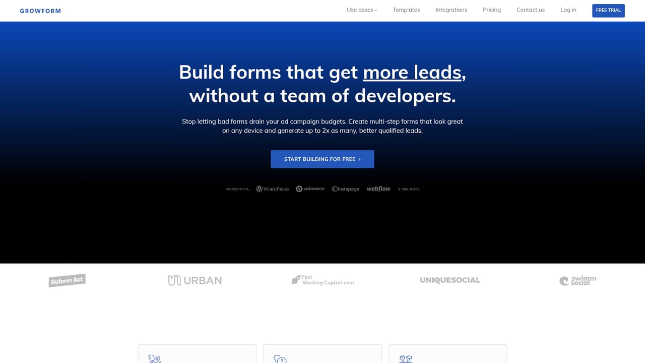 Screenshot of Growform website