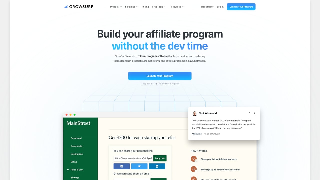 Screenshot of GrowSurf website