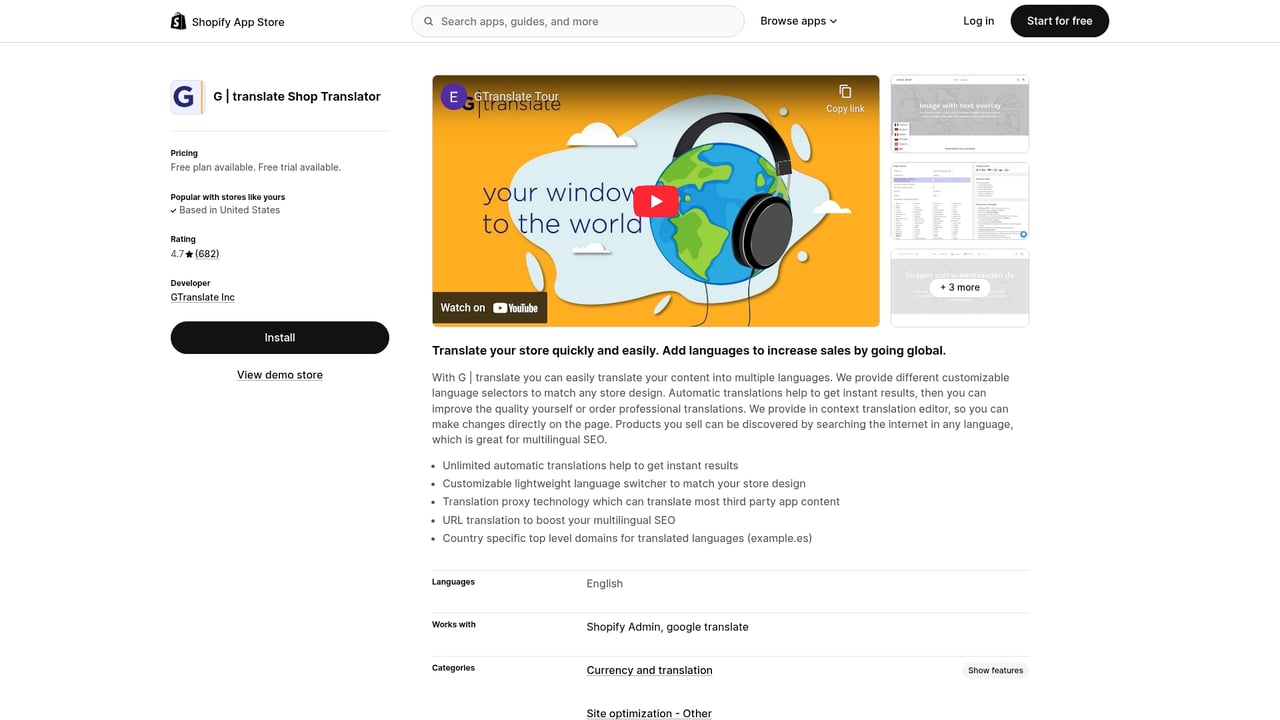 Screenshot of GTranslate app website