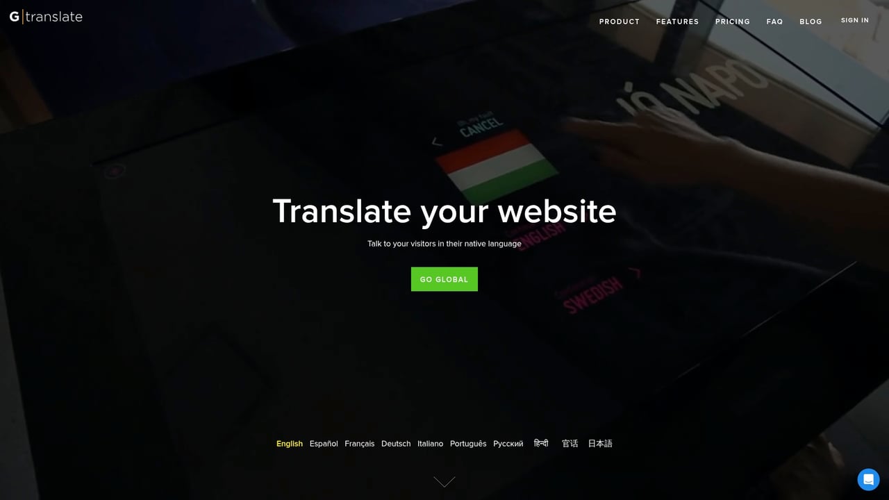 Screenshot of GTranslate website