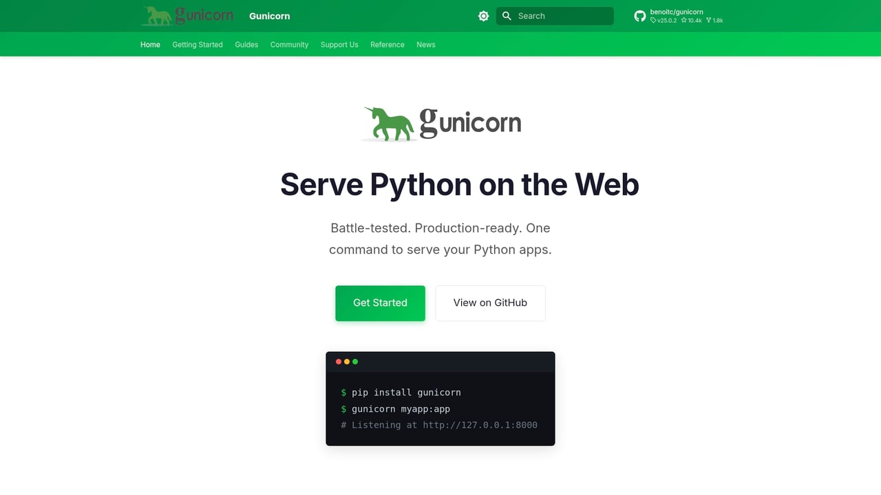Screenshot of gunicorn website