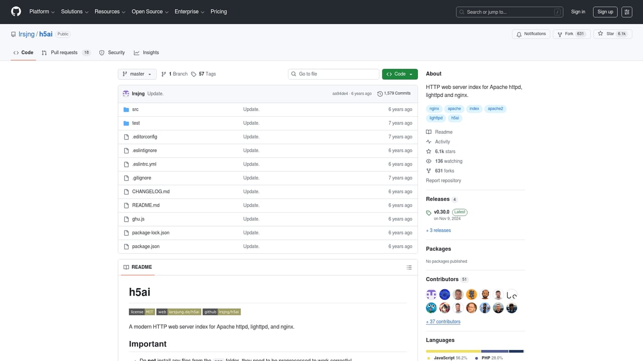 Screenshot of h5ai website