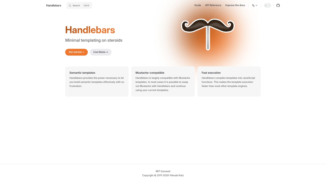 Screenshot of Handlebars website
