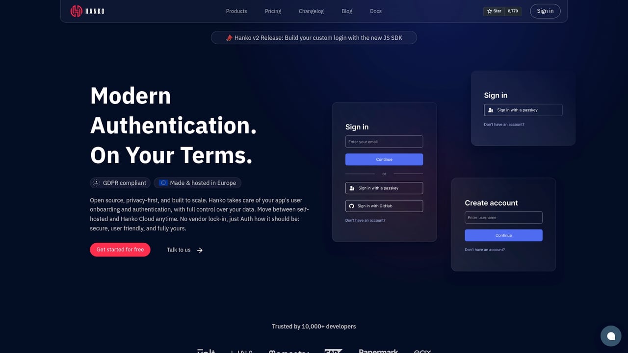 Screenshot of Hanko website