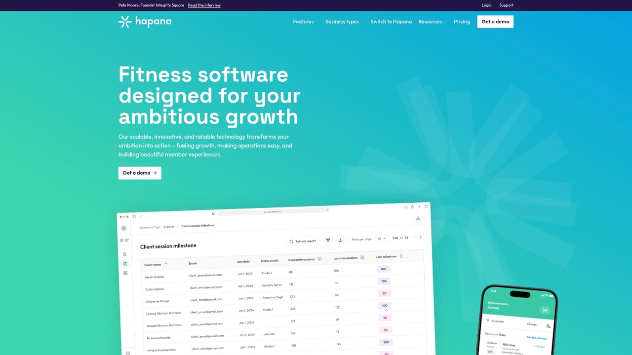 Screenshot of Hapana website