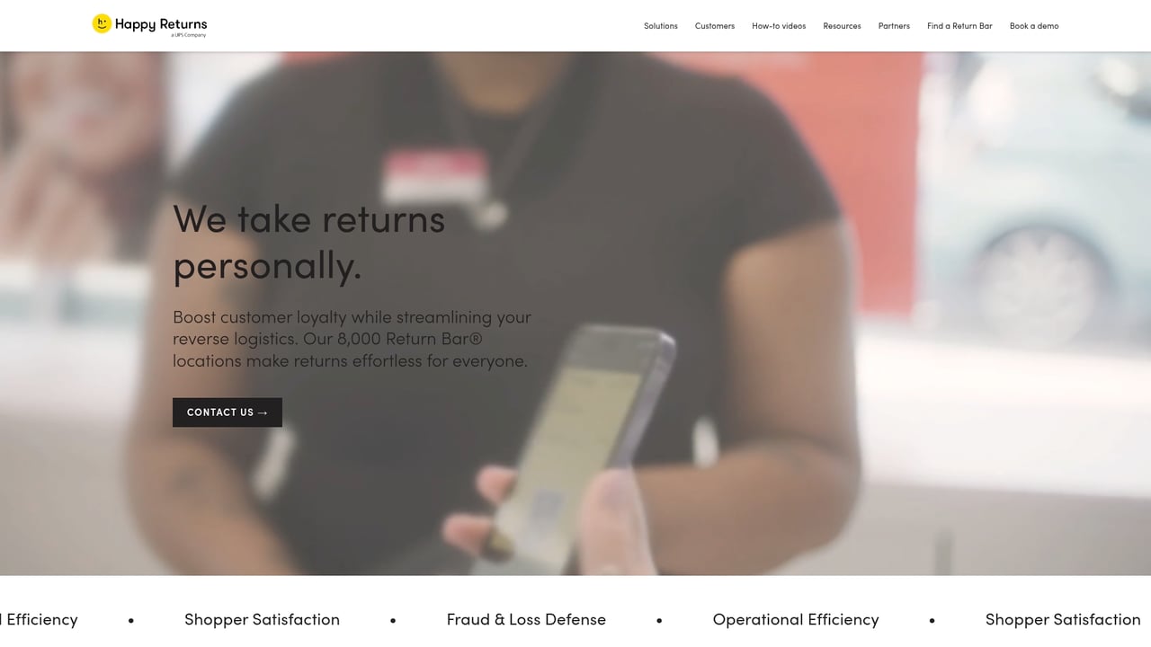 Screenshot of Happy Returns website