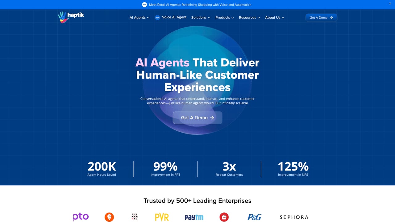 Screenshot of Haptik website