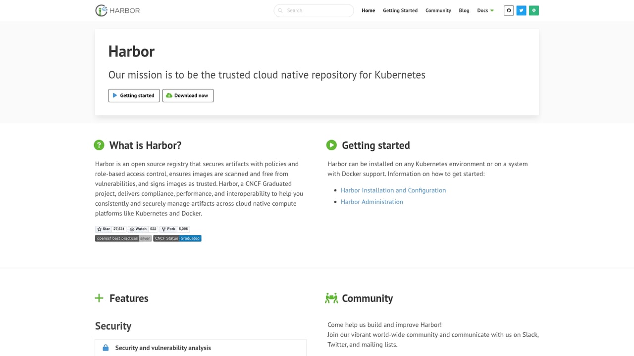 Screenshot of Harbor website