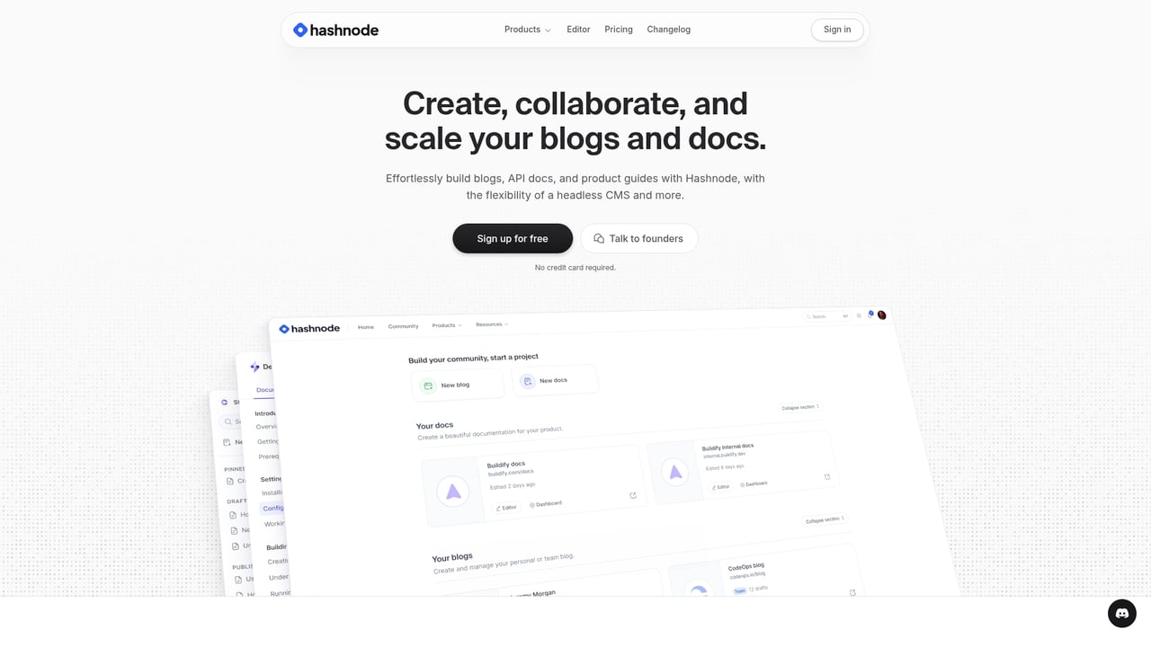 Screenshot of Hashnode website