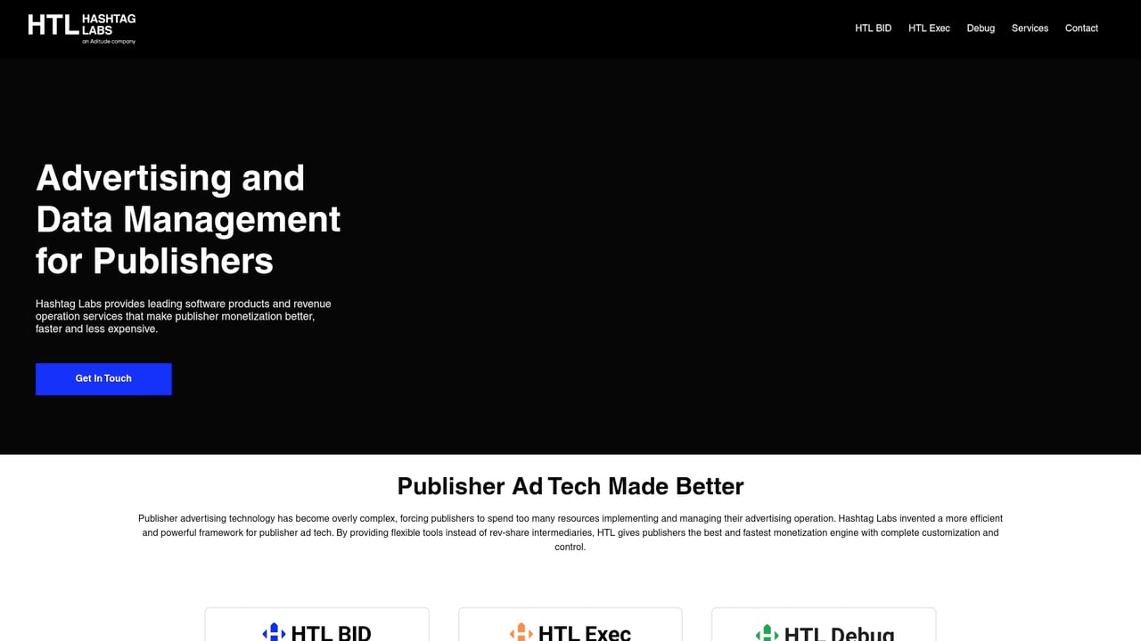 Screenshot of Hashtag Labs website