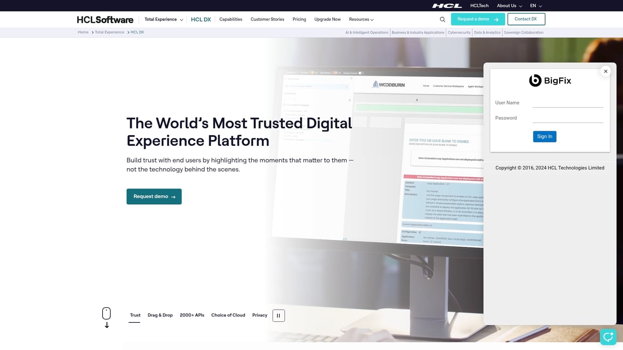 Screenshot of HCL Digital Experience website