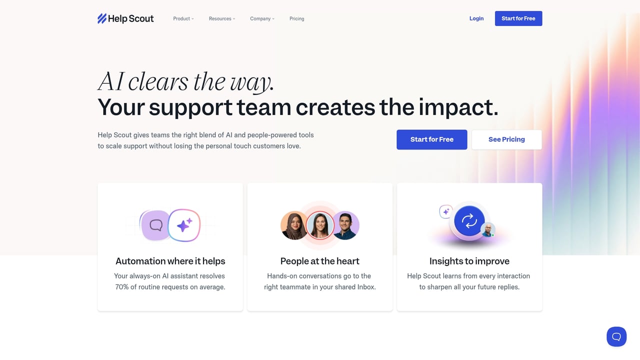Screenshot of Help Scout website