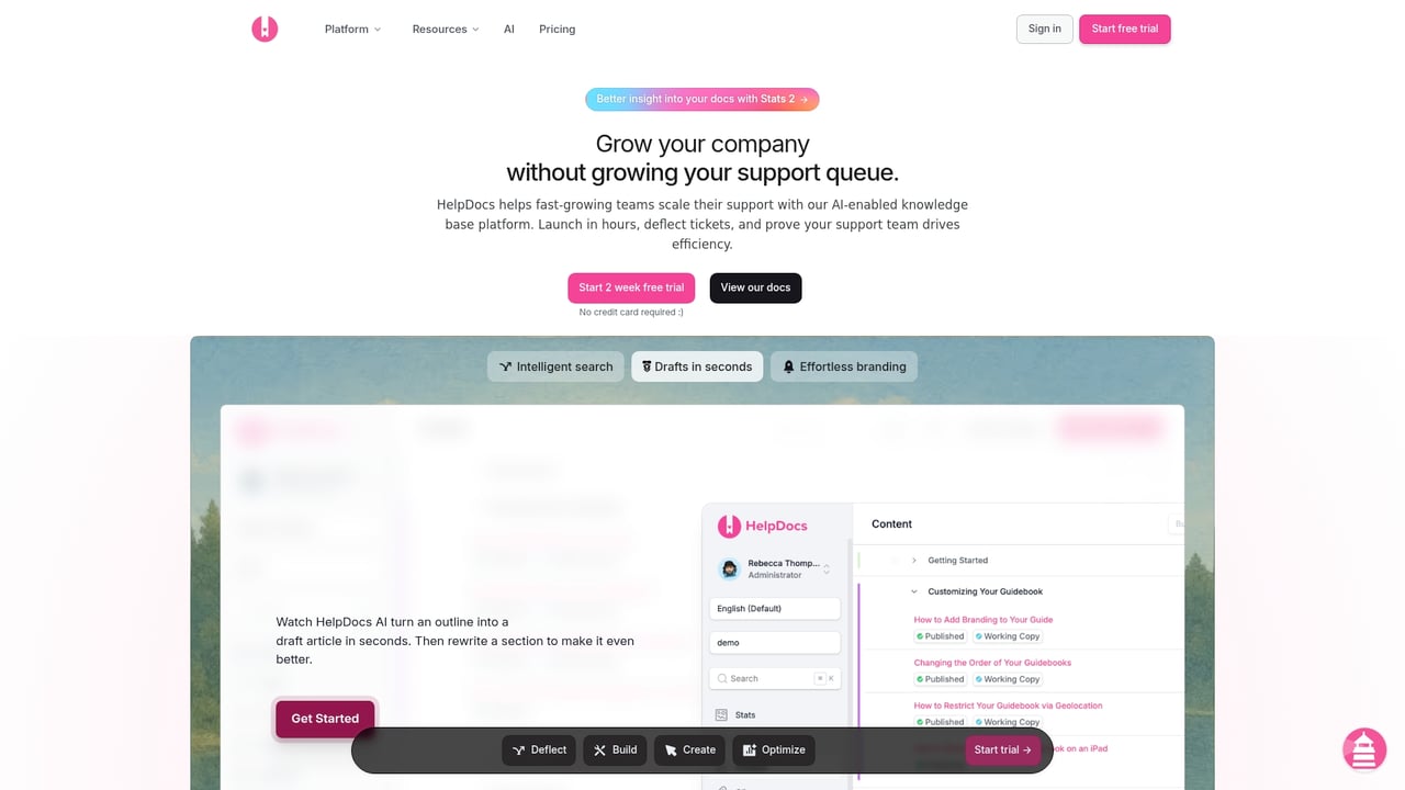 Screenshot of HelpDocs website