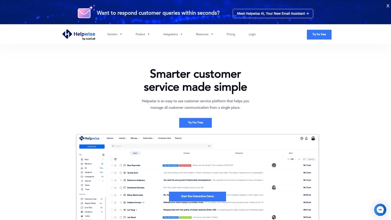 Screenshot of Helpwise website