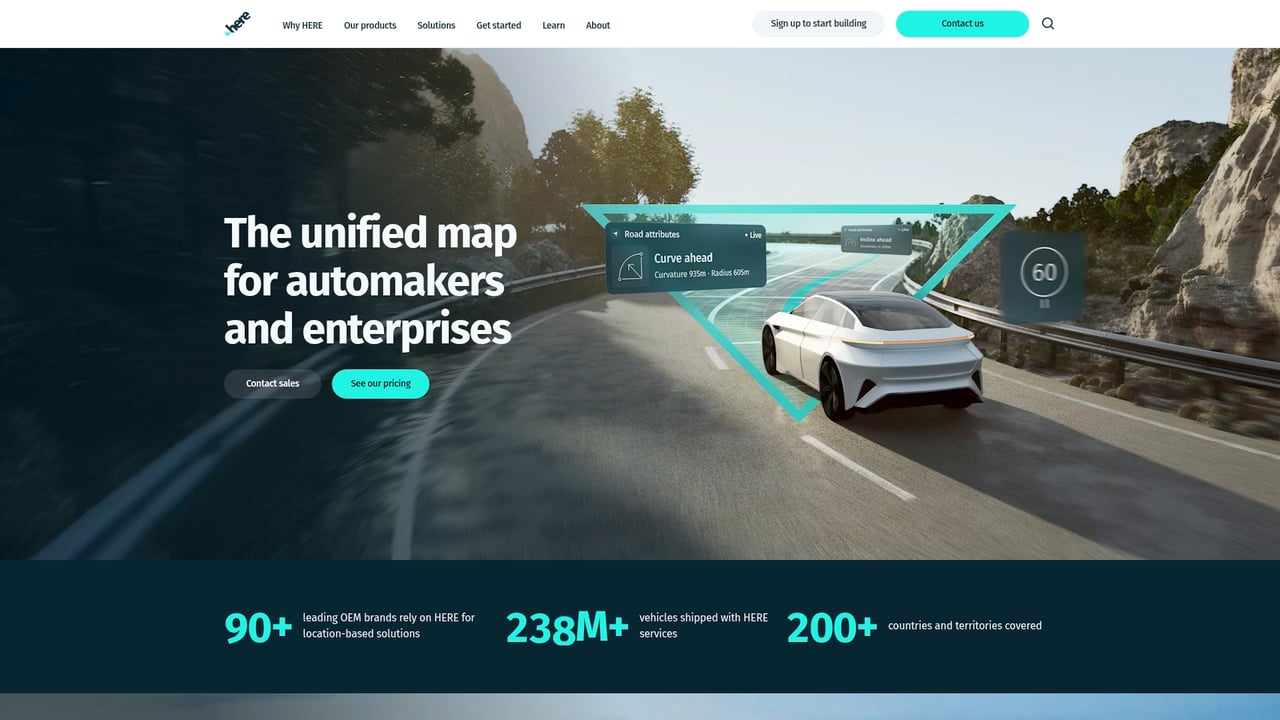 Screenshot of Here website