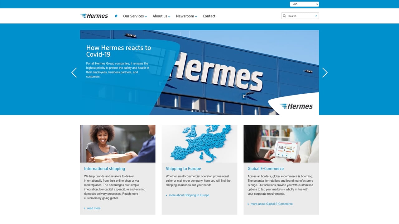 Screenshot of Hermes website