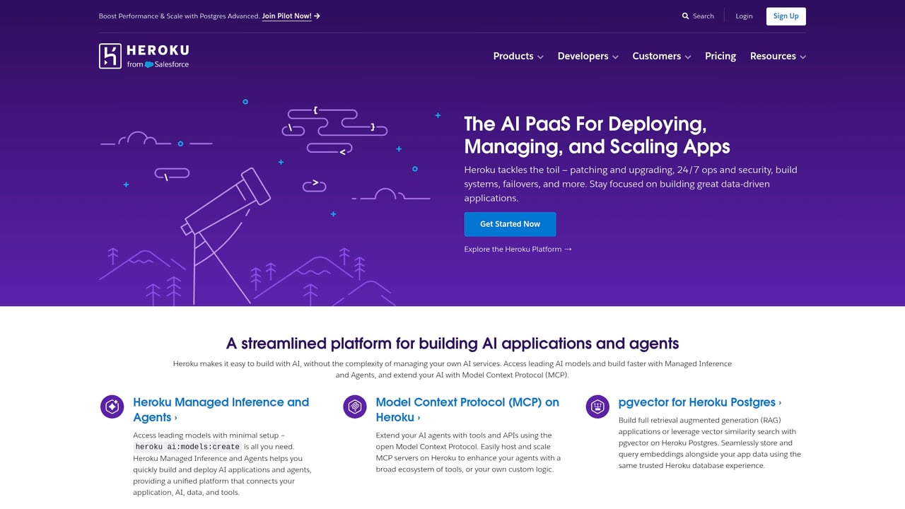 Screenshot of Heroku website
