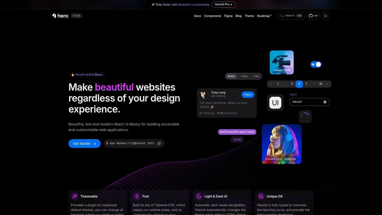 Screenshot of HeroUI website