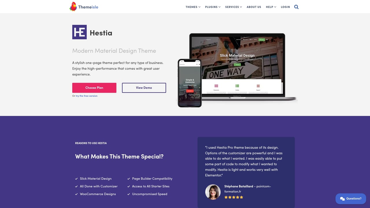 Screenshot of Hestia website