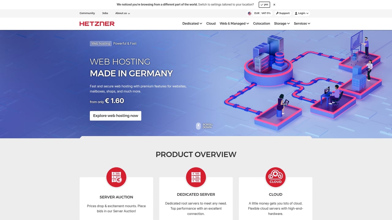 Screenshot of Hetzner website