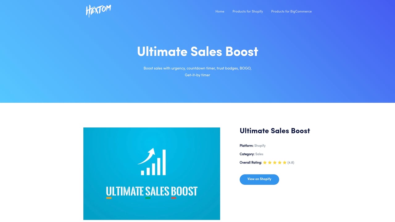 Screenshot of Hextom Ultimate Sales Boost website
