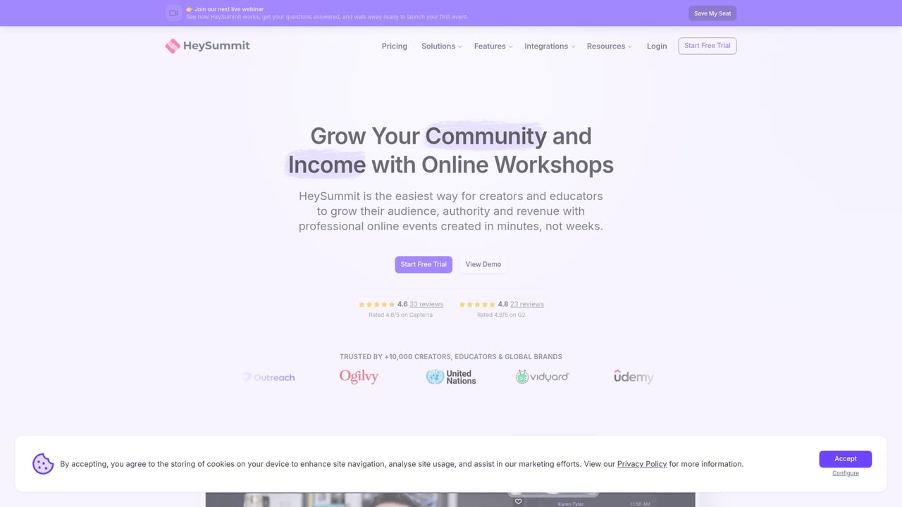 Screenshot of HeySummit website