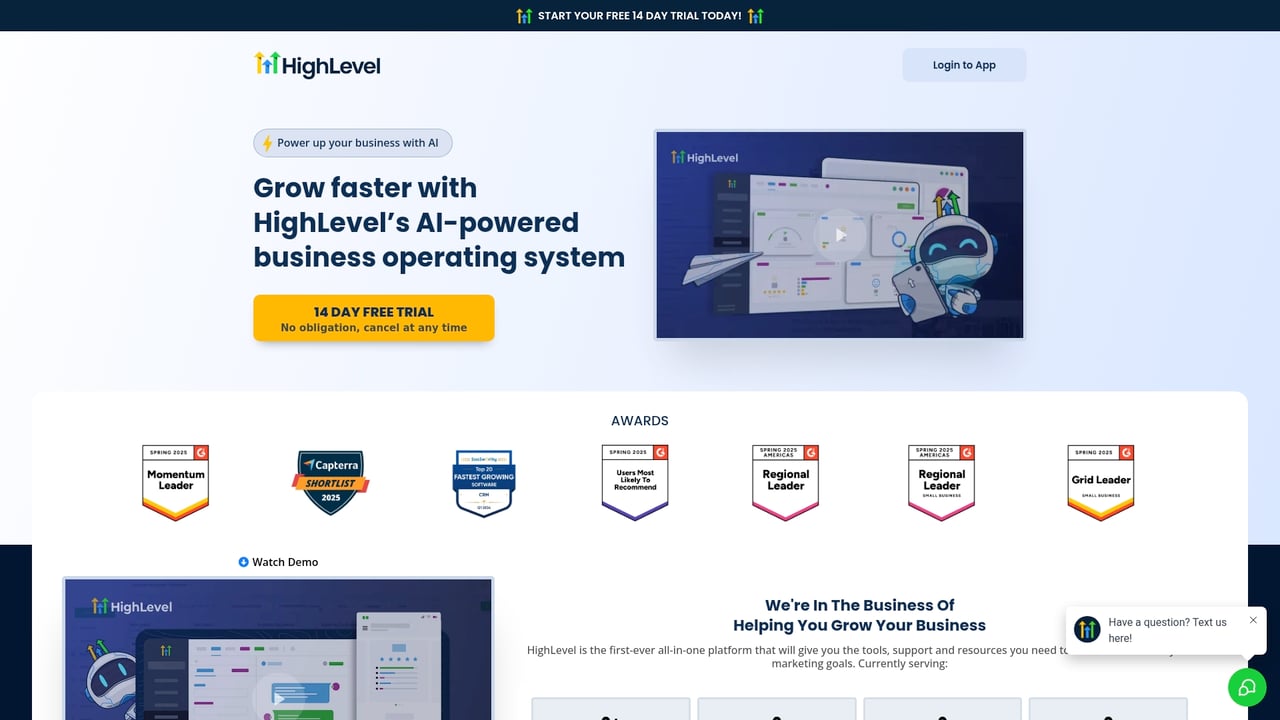 Screenshot of HighLevel website