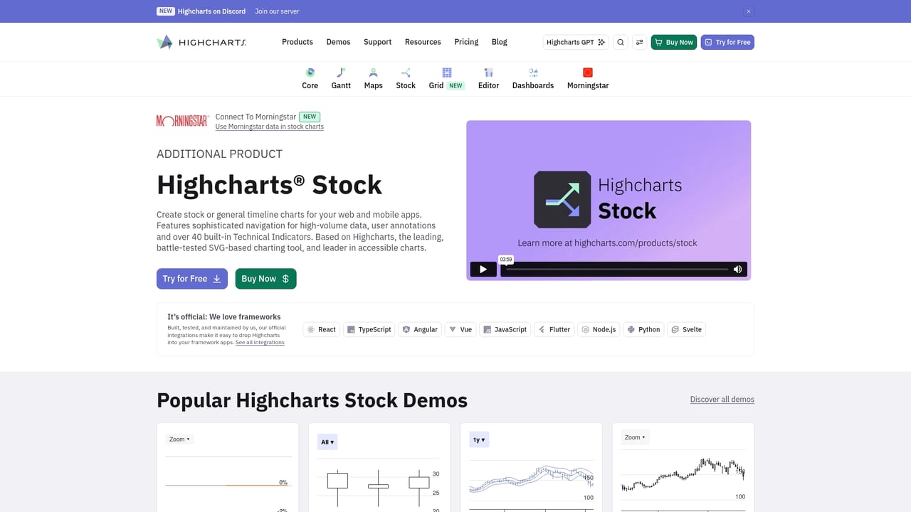 Screenshot of Highstock website