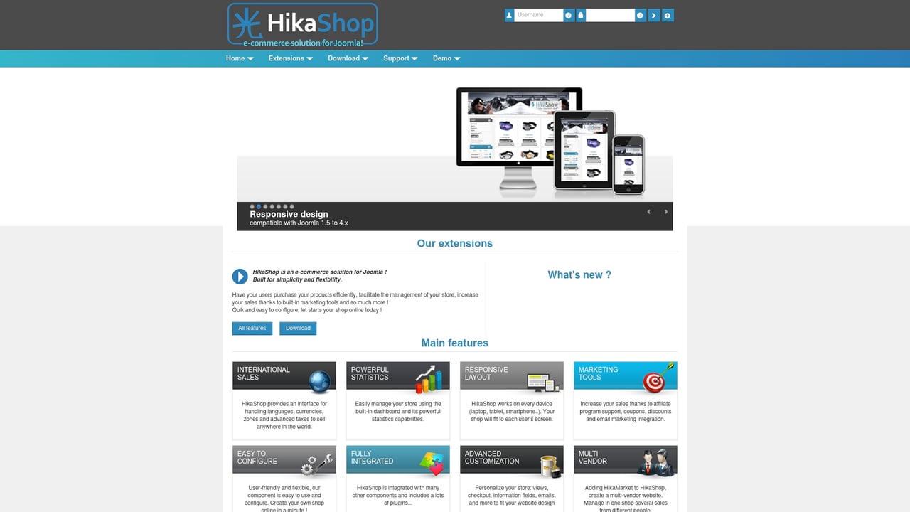 Screenshot of HikaShop website