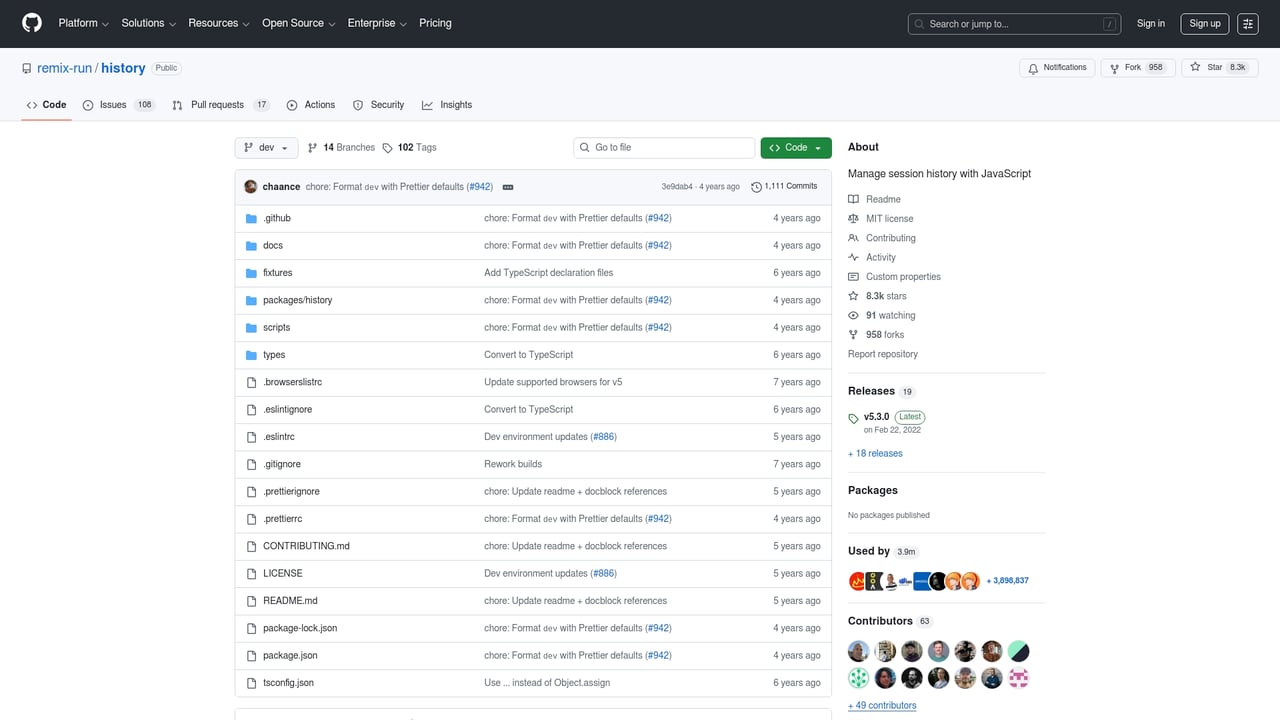 Screenshot of History website