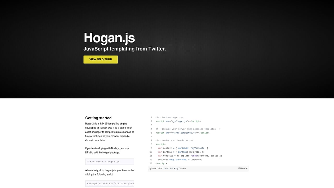 Screenshot of Hogan.js website