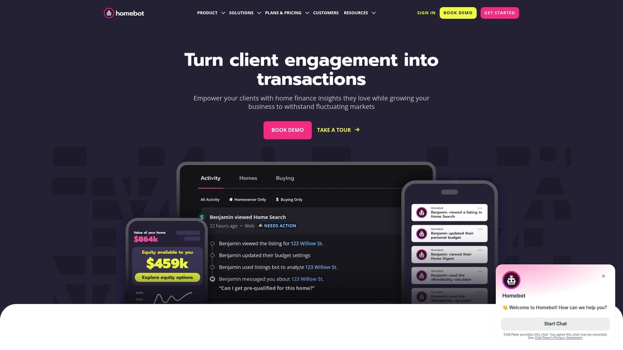 Screenshot of Homebot website