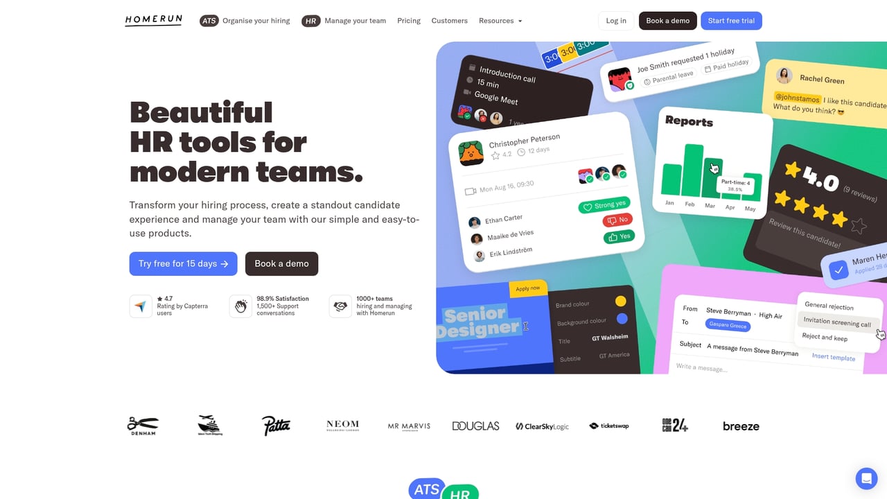 Screenshot of Homerun website