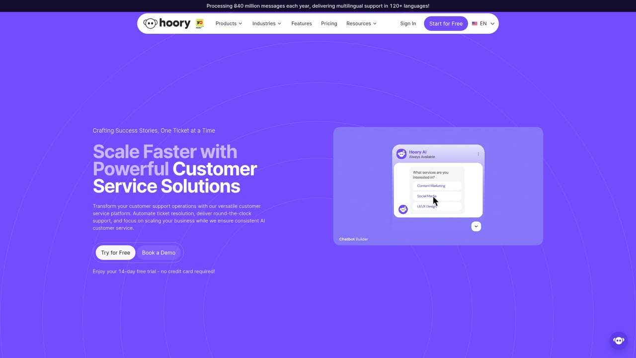 Screenshot of Hoory website