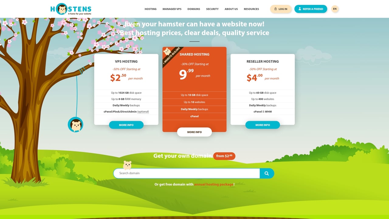 Screenshot of Hostens website