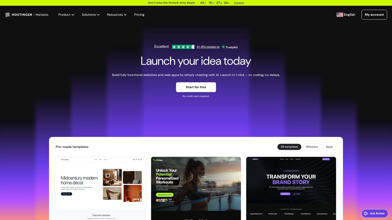 Screenshot of Hostinger Horizons website