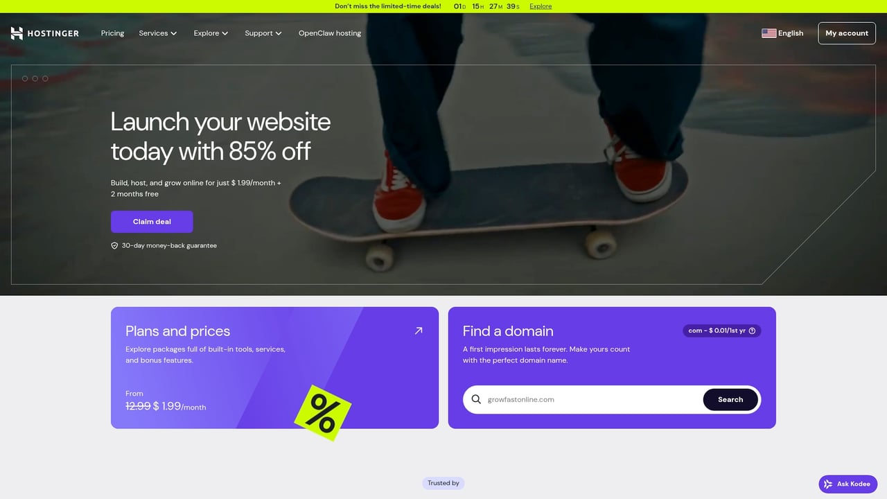 Screenshot of Hostinger website