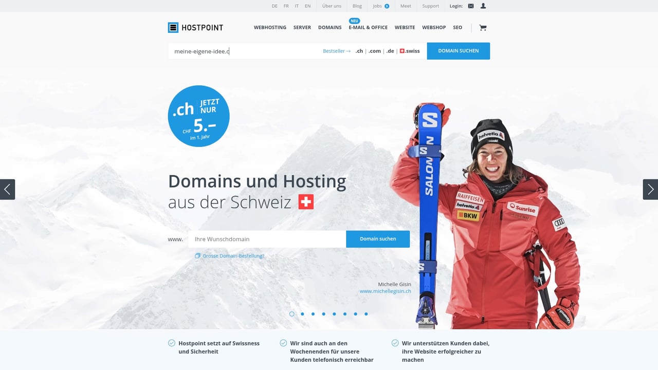 Screenshot of Hostpoint website